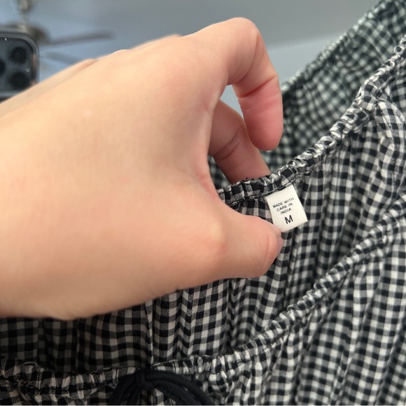 DÔEN Quinn Gingham Midi Dress Gray Tie Front Shirred Organic Cotton Size M - Picture 5 of 7